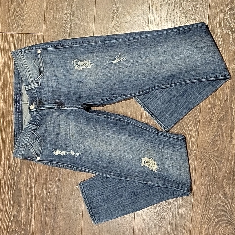❤️ ROCK & REPUBLIC SEQUIN PEEK A BOO DISTRESSED SLIM STRAIGHT JEANS, 12 (31)